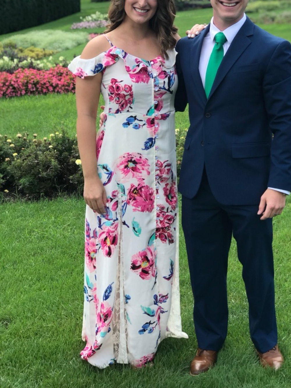 VENUS Cream Maxi Dress with Pink Floral Print